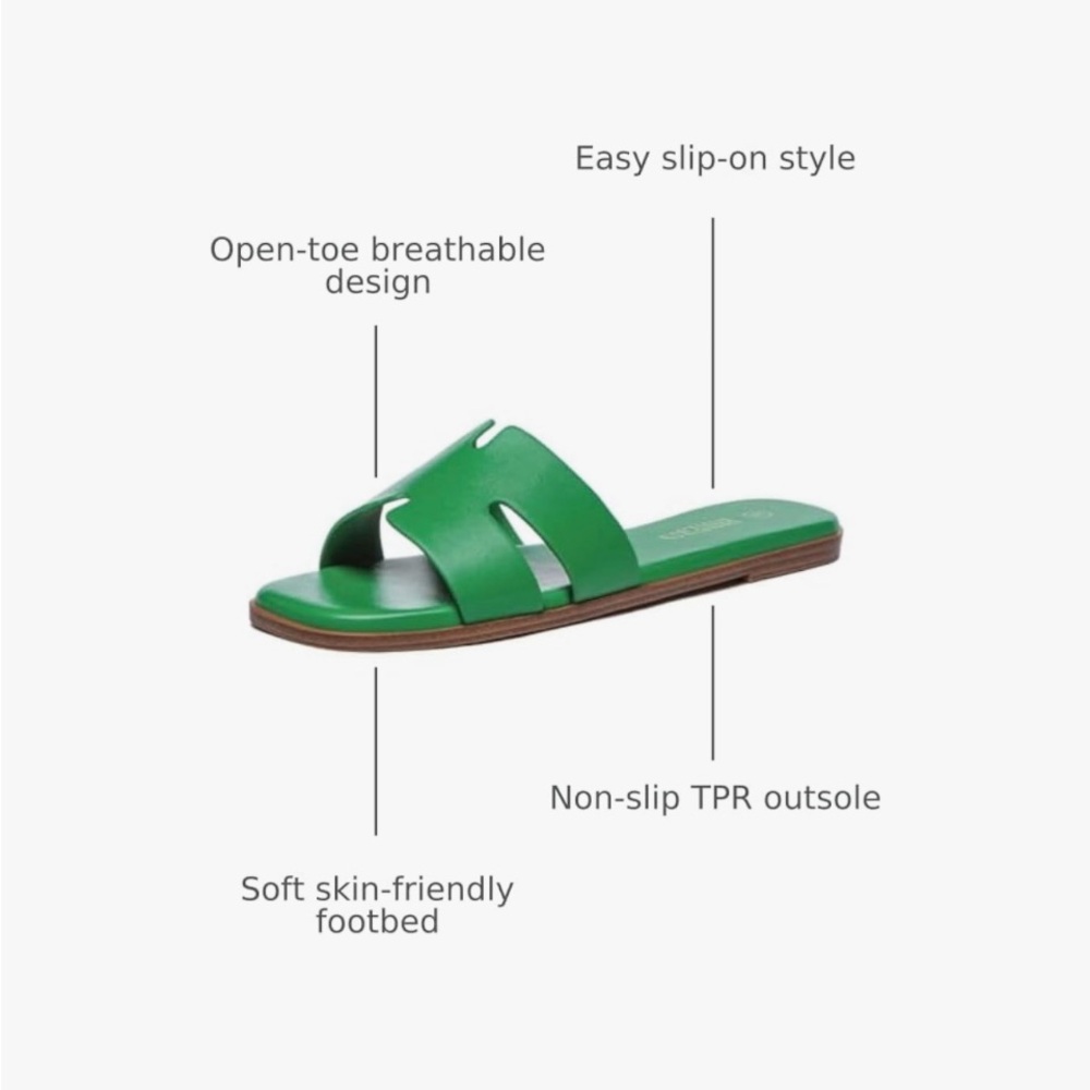 Women's Kelly Green Square-Toe, Chic, Flat Sandals - Picture 3 of 4